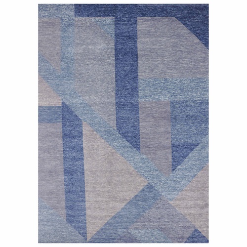 Beau Blue, Hand Knotted Geometric Art Deco Collection, Soft to the Touch 100% Wool, Oversized Oriental Rug