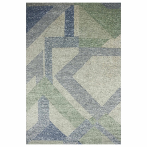 Camouflage Green, Geometric Art Deco Collection, Natural Wool Hand Knotted, Oversized Oriental 