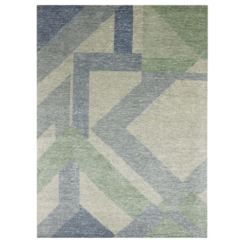 Camouflage Green, 100% Wool Hand Knotted, Geometric Art Deco Collection, Oriental Rug