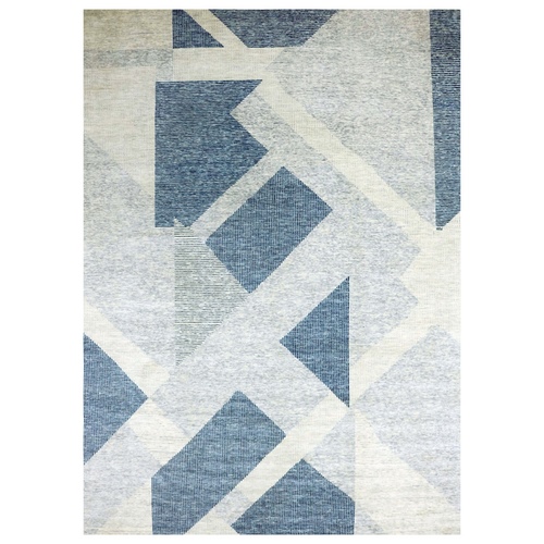 Stone Blue, Geometric Art Deco Collection, Natural Wool Hand Knotted, Oversized Oriental 