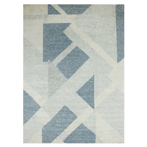 Stone Blue, Hand Knotted Geometric Art Deco Collection, Organic Wool, Oriental Rug