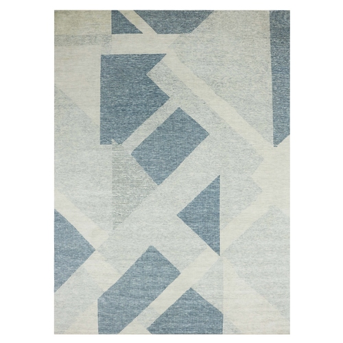 Stone Blue, Hand Knotted Geometric Art Deco Collection, Organic Wool, Oriental 