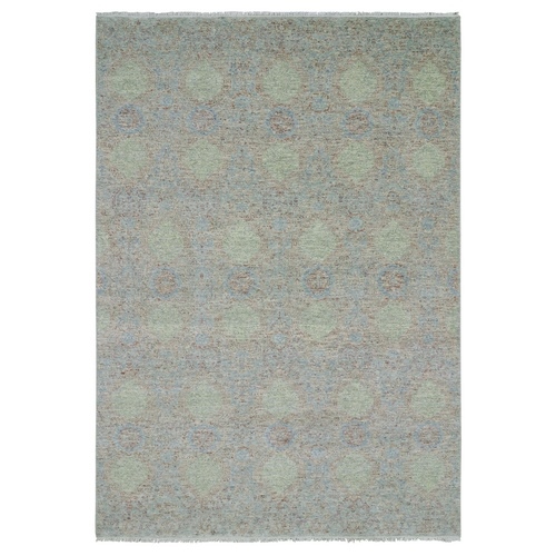 Green, Hand Knotted Rug, Tone on tone Obscured and Subtle Collection, Natural Dyes Soft Wool, Oriental 