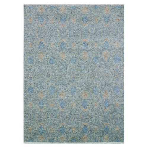 Blue, Hand Knotted  Tone on tone Obscured and Subtle Collection, Soft pile, Pure Wool, Oriental 