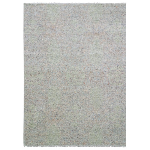 Green, Tone on tone Obscured and Subtle Collection, Soft Luxurious Wool Hand Knotted, Oriental Rug