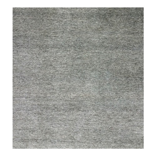 Medium Gray, Natural Undyed Wool, Hand Knotted, Modern Grass Design, XL Square Oriental 