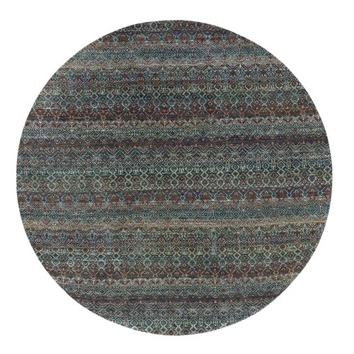 Rust Brown, 100% Plush Wool, Hand Knotted, Kohinoor Herat Small Geometric Repetitive Design, Round Oriental Rug