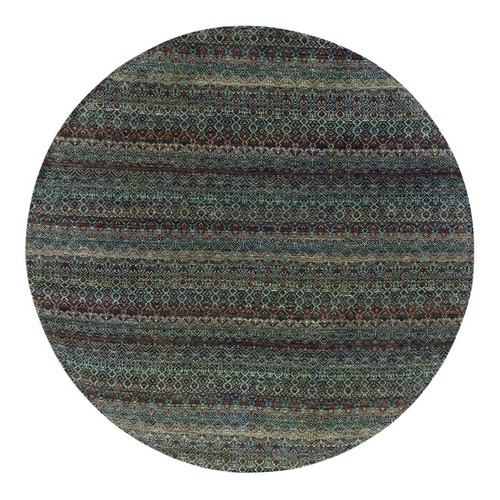 Rust Brown, Hand Knotted, Kohinoor Herat Small Geometric Repetitive Design, 100% Plush Wool, Round Oriental Rug