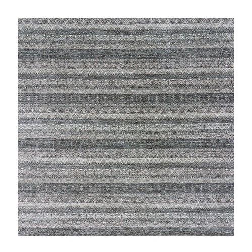 Arsenic Gray, 100% Plush Wool, Hand Knotted, Kohinoor Herat Small Geometric Repetitive Design, Square Oriental Rug