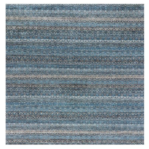 Yale Blue, Hand Knotted, Kohinoor Herat Small Geometric Repetitive Design, 100% Plush Wool, Square Oriental Rug
