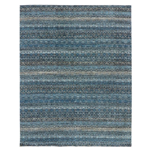 Yale Blue, Hand Knotted, Kohinoor Herat Small Geometric Repetitive Design, 100% Plush Wool, Oriental Rug