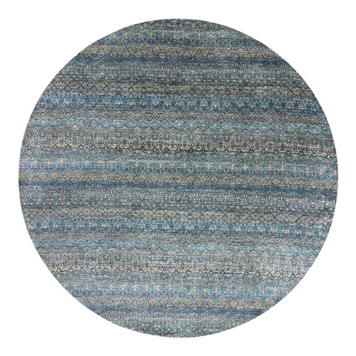 Yale Blue, 100% Plush Wool, Hand Knotted, Kohinoor Herat Small Geometric Repetitive Design, Round Oriental 