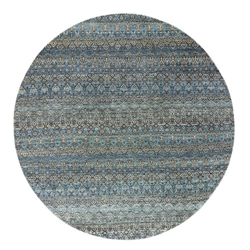 Yale Blue, Kohinoor Herat Small Geometric Repetitive Design, 100% Plush Wool, Hand Knotted, Round Oriental Rug