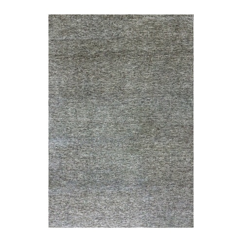 Medium Gray, Hand Knotted, Modern Grass Design, Natural Undyed Wool, Oriental Rug