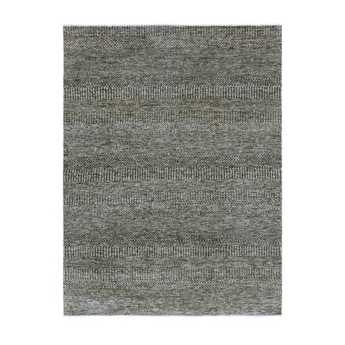Medium Gray, Natural Undyed Wool, Hand Knotted, Modern Grass Design, Oriental 