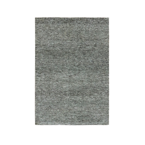 Medium Gray, Modern Grass Design, Natural Undyed Wool, Hand Knotted, Oriental 