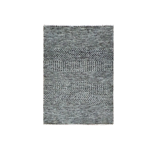 Medium Gray, Hand Knotted, Modern Grass Design, Natural Undyed Wool, Mat Oriental 