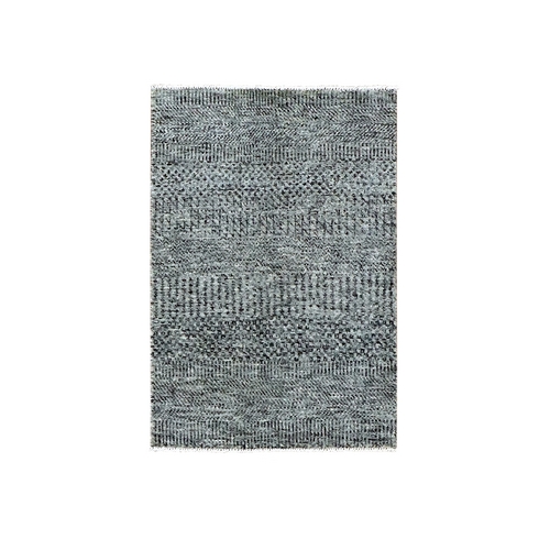 Medium Gray, Hand Knotted, Modern Grass Design, Natural Undyed Wool, Mat Oriental Rug