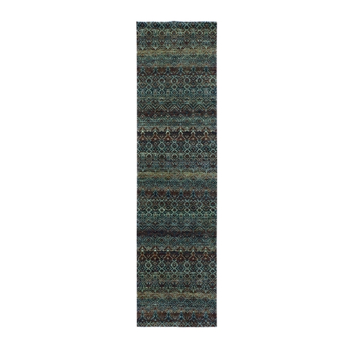 Rust Brown, Kohinoor Herat Small Geometric Repetitive Design, 100% Plush Wool, Hand Knotted, Runner Oriental Rug