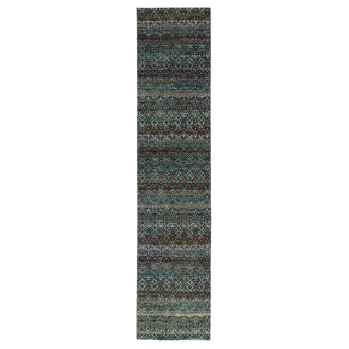 Rust Brown, Hand Knotted, Kohinoor Herat Small Geometric Repetitive Design, 100% Plush Wool, Runner Oriental Rug