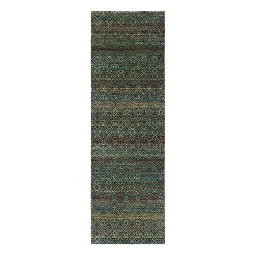 Rust Brown, Hand Knotted, Kohinoor Herat Small Geometric Repetitive Design, 100% Plush Wool, Runner Oriental 
