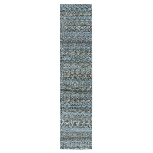 Yale Blue, Kohinoor Herat Small Geometric Repetitive Design, 100% Plush Wool, Hand Knotted, Runner Oriental Rug
