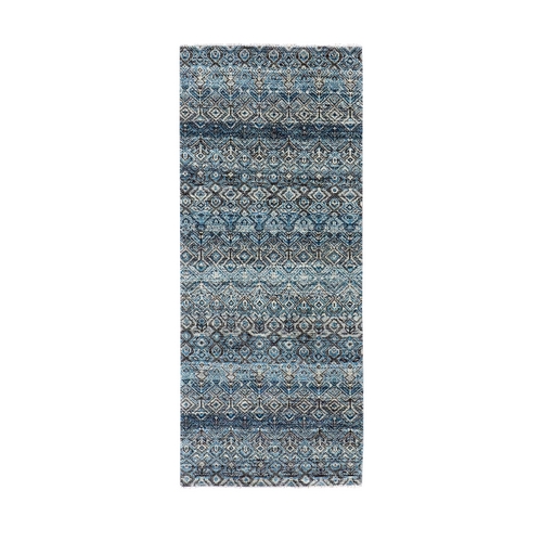 Yale Blue, 100% Plush Wool, Hand Knotted, Kohinoor Herat Small Geometric Repetitive Design, Runner Oriental 