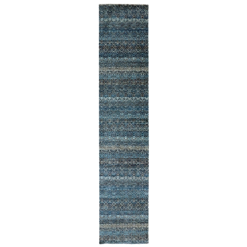 Yale Blue, Kohinoor Herat Small Geometric Repetitive Design, 100% Plush Wool, Hand Knotted, Runner Oriental 