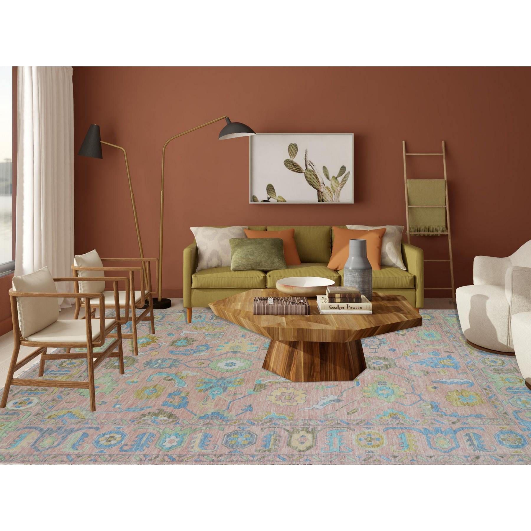 Oushak-And-Peshawar-Hand-Knotted-Rug-399705