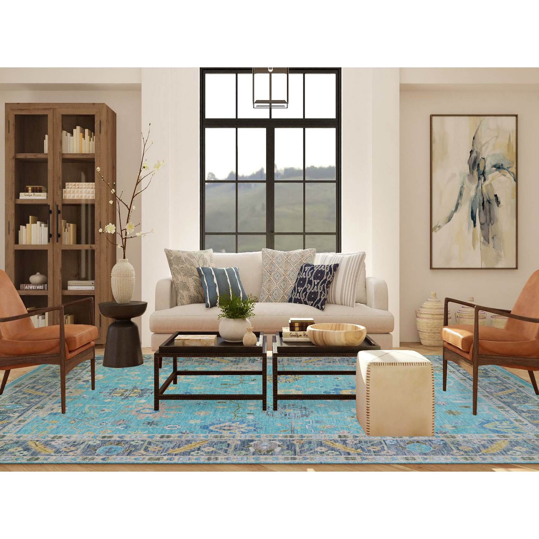 Oushak-And-Peshawar-Hand-Knotted-Rug-399765