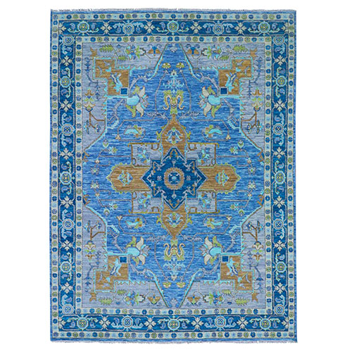 Denim Blue, Heriz Design, Soft to the Touch, Hand Knotted, 100% Wool, Vegetable Dyes, Oriental Rug