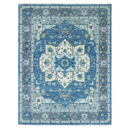 Denim Blue, Soft to the Touch, Serapi Heriz, 100% Wool, Hand Knotted, Oriental Rug