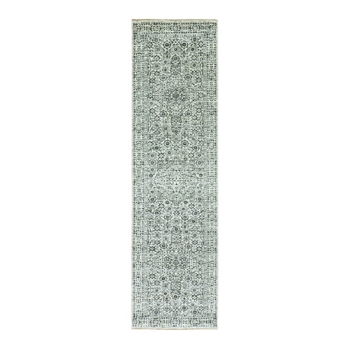Linen White, Mamluk Dynasty, Tone on Tone Design, Undyed Luxurious Wool, Hand Knotted, Runner Oriental Rug