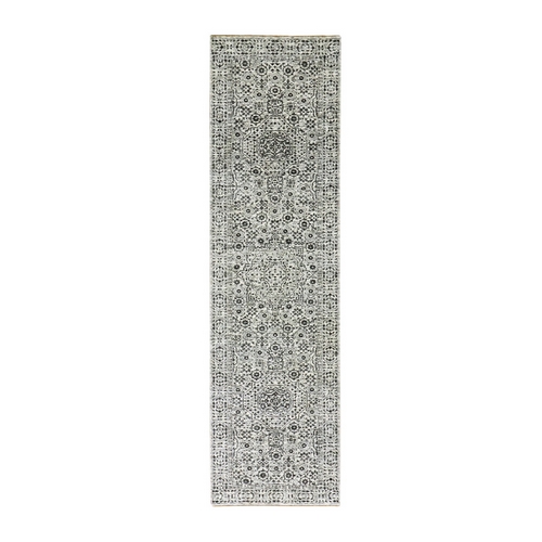 Paris White, Mamluk Dynasty, Tone on Tone Design, Undyed 100% Wool, Hand Knotted, Runner Oriental Rug