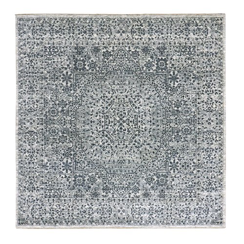 Moon Mist White, Mamluk Dynasty, Tone on Tone Design, Undyed 100% Wool, Hand Knotted, Square Oriental Rug