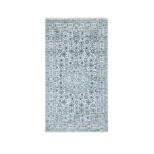 Azureish White, Hand Knotted, Mamluk Design, Tone on Tone Design, Undyed 100% Wool, Oriental Rug