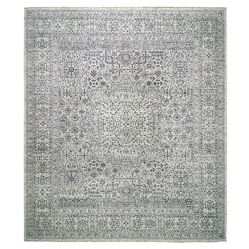 Nebulous White and Frost Gray, Hand Knotted, Mamluk Dynasty With Tone on Tone Design, Undyed Pure Wool, Oversized Oriental 