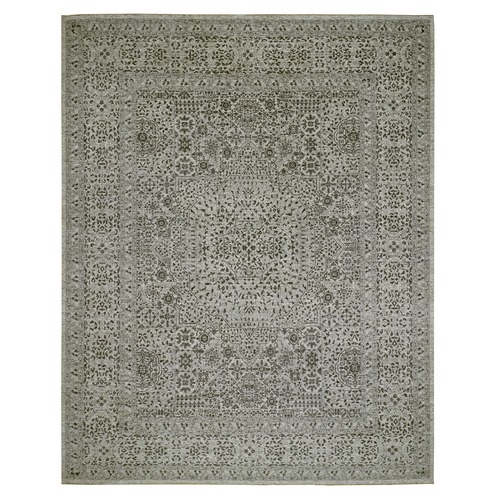 Heron White, Mamluk Dynasty Design, Hand Knotted Undyed 100% Wool, Tone on Tone, Oversized Oriental 