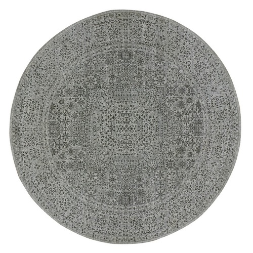 Oxford White, Hand Knotted Tone on Tone, Undyed Organic Wool, Mamluk Dynasty Design, Round Oriental Rug