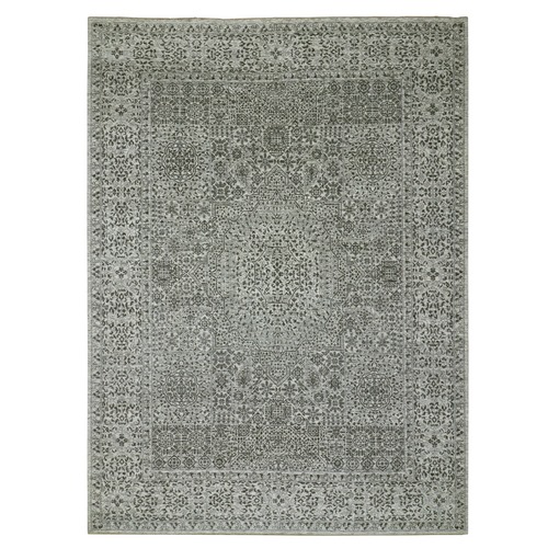 Diamond White, Mamluk Dynasty Pattern, Tone on Tone, Undyed Vibrant Wool, Hand Knotted, Oriental Rug