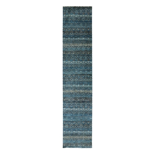 Yale Blue, Hand Knotted, Kohinoor Herat Small Geometric Repetitive Design, 100% Plush Wool, Runner Oriental 