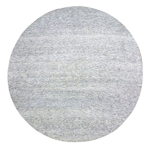 Bright Gray, Modern Grass Design, Tone on Tone, Undyed Natural Wool, Hand Knotted, Round Oriental Rug 