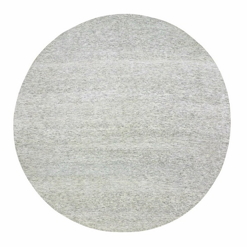 Gainsboro Gray, Modern Grass Design, Organic Undyed Wool Tone on Tone, Hand Knotted, Round Oriental Rug