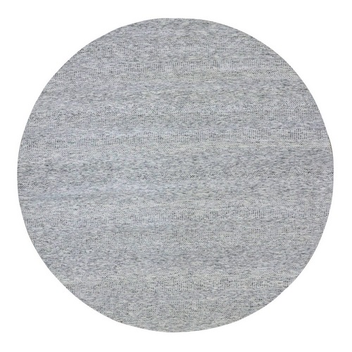 Goose Gray, Tone on Tone, Undyed 100% Wool, Hand Knotted Modern Grass Design, Round Oriental Rug 
