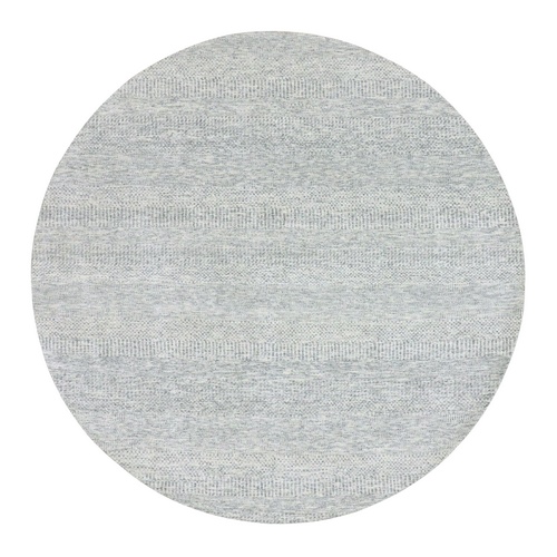Perfect Gray, Tone on Tone, Undyed Pure Wool, Grass Design, Hand Knotted, Round Oriental Rug 