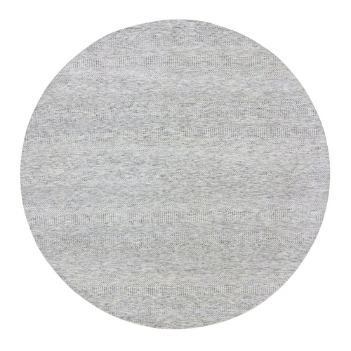 Ice Cube Gray, Modern Grass Design, Tone on Tone, Undyed 100% Wool, Hand Knotted, Round Oriental Rug 