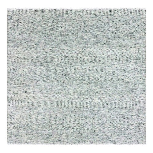 Cloud Gray, Natural Undyed Wool, Modern Grass Design, Hand Knotted, Tone on Tone, Square Oriental 