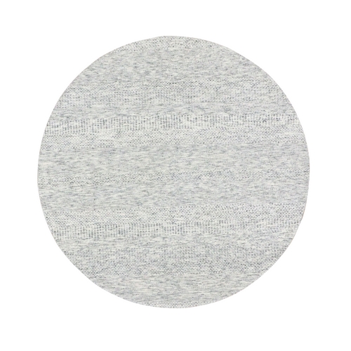 Silver Chalice Gray, Modern Grass Design, Tone on Tone, Undyed 100% Wool, Hand Knotted, Round Oriental Rug