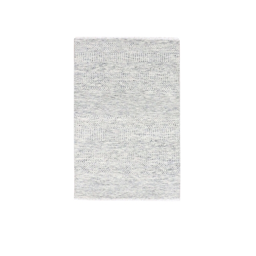 Gainsboro Gray, Modern Tone on Tone Grass Design, Hand Knotted, Undyed Organic Wool, Oriental 