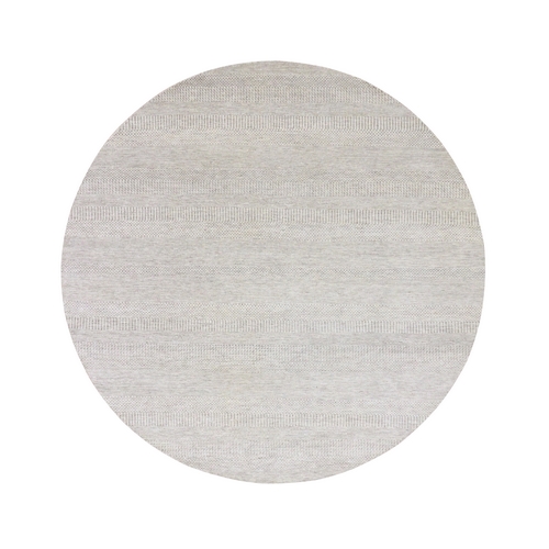 Stone Gray, Modern Grass Design, Tone on Tone, Undyed 100% Wool, Hand Knotted, Round Oriental 